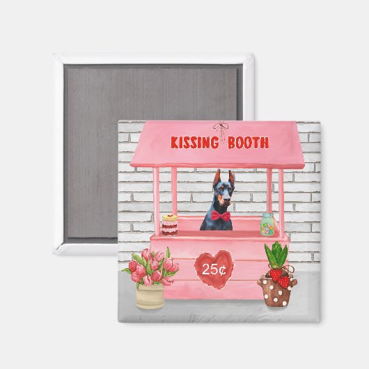 Aimant Doberman Chien Valentine's Day Kissing Booth (Recto/Verso)