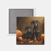 Aimant Doberman Chiot Automne Citrouille de plaisir (Recto/Verso)