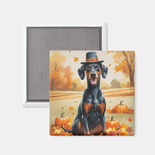 Aimant Doberman En Automne Quitte L'Art Thanksgiving