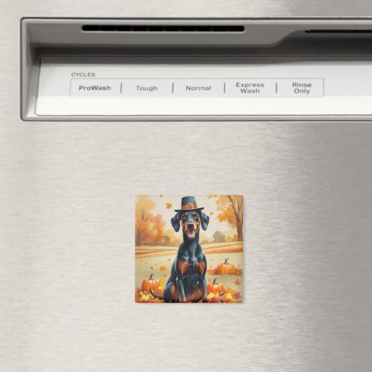 Aimant Doberman En Automne Quitte L'Art Thanksgiving (In Situ (Lave-vaisselle))