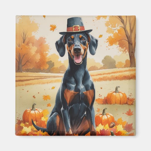 Aimant Doberman En Automne Quitte L'Art Thanksgiving (Devant)