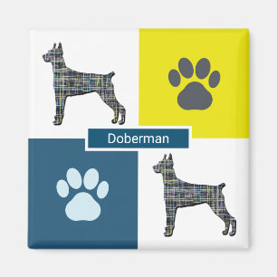 Aimant Doberman Pinscher Chien Silhouette & Paw Grille Y&