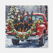 Aimant Doberman Pinscher Christmas Red Truck Holiday (Devant)