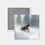 Aimant Doberman Pinscher neige de Noël hiver (Recto/Verso)