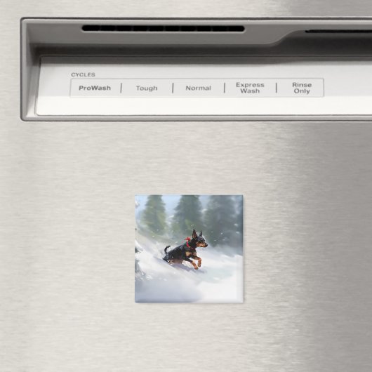 Aimant Doberman Pinscher neige de Noël hiver (In Situ (Lave-vaisselle))