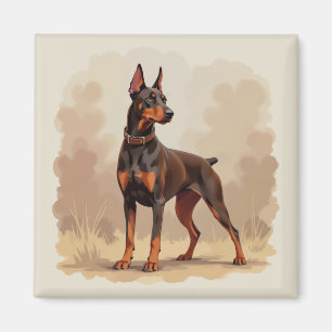 Aimant Dobermann Pinscher Chien Brun Rouille Rouge