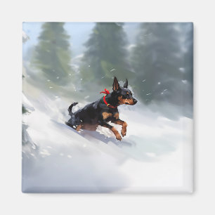 Aimant Dobermann Pinscher Noël neige hiver