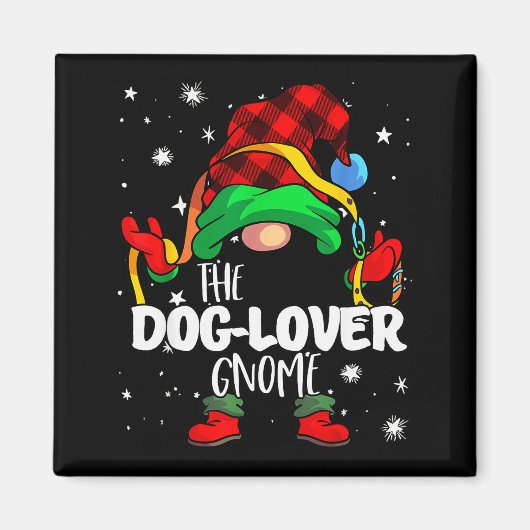 Aimant Dog Lover Gnome Red Buffalo Plaid Matching Family (Devant)