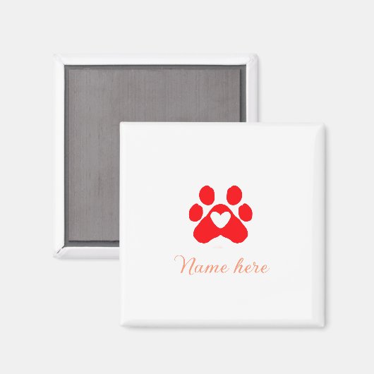 Aimant Dog paw red heart pet add name text animal paw (Recto/Verso)