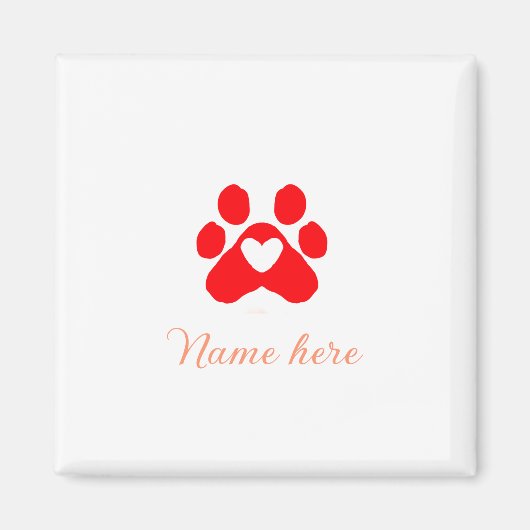 Aimant Dog paw red heart pet add name text animal paw (Devant)