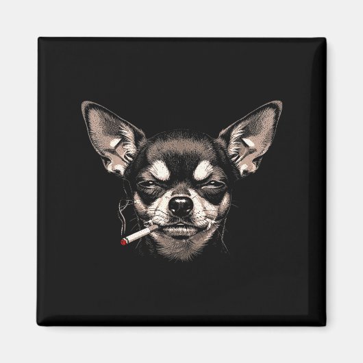 Aimant Dog Smoking Cigarette Funny Chihuahua Meme Men Wom (Devant)