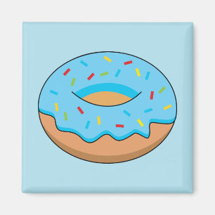 Aimant Donut givré bleu avec dessins animés de pépites