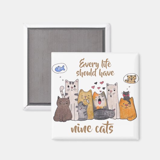 Aimant Doodle Chat Cute| Chaque Vie Devrait Avoir Neuf Ch (Recto/Verso)