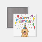 Aimant Doodle Golden Retriever Doodle Joyeux anniversaire (Recto/Verso)