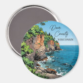 Aimant Door County, Wisconsin Illustration Lake Michigan (Recto/Verso)