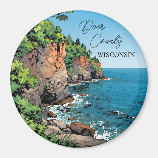 Aimant Door County, Wisconsin Illustration Lake Michigan (Devant)