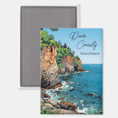 Aimant Door County, Wisconsin Illustration Lake Michigan (Recto/Verso)