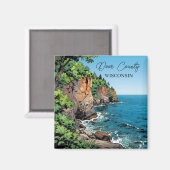 Aimant Door County, Wisconsin Illustration Lake Michigan (Recto/Verso)