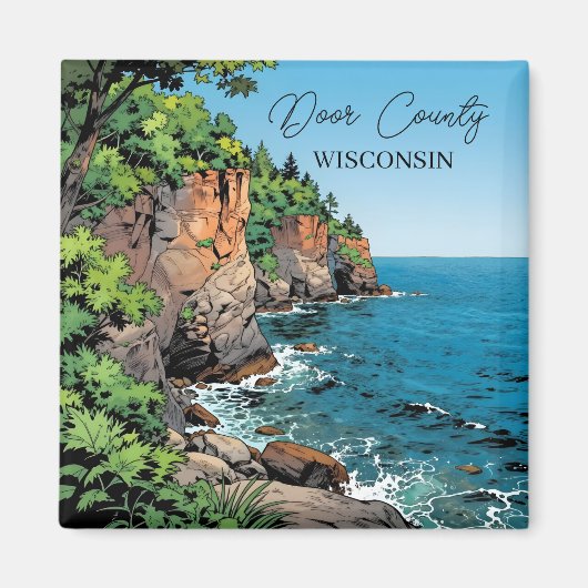 Aimant Door County, Wisconsin Illustration Lake Michigan (Devant)