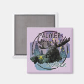 Aimant d'orignal rustique de Palmer Alaska (Recto/Verso)