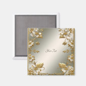 Aimant d'ornat blanc Floral Or (Recto/Verso)