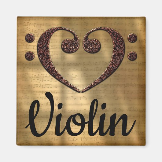 Aimant Double Basse Clef Coeur Violon (Devant)