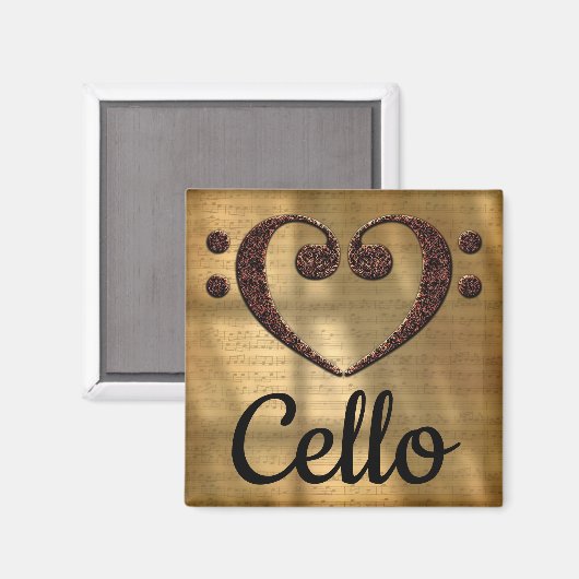 Aimant Double Basse Clef Heart Cello (Recto/Verso)