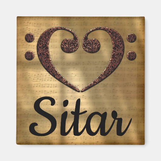 Aimant Double Basse Clef Heart Sitar (Devant)