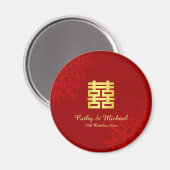 Aimant Double bonheur arrière - plan floral mariage chino (Recto/Verso)