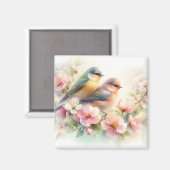 Aimant Douce Amour Oiseaux Fleurs de Printemps Pastel (Recto/Verso)
