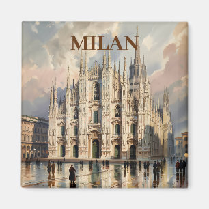 Aimant Douomo de Milan personnalisé à l'aquarelle vintage