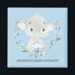 Aimant doux Baby shower éléphant Favoriser l'aiman<br><div class="desc">Adorable Aimant éléphant pour un baby shower garçon. Changez l'arrière - plan en cliquant sur customiser et utilisez notre sélecteur de couleurs!. Visitez notre boutique pour voir toute notre collection d'éléphants sucrés.</div>