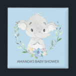 Aimant doux Baby shower éléphant Favoriser l'aiman<br><div class="desc">Adorable Aimant éléphant pour un baby shower garçon. Changez l'arrière - plan en cliquant sur customiser et utilisez notre sélecteur de couleurs!. Visitez notre boutique pour voir toute notre collection d'éléphants sucrés.</div>