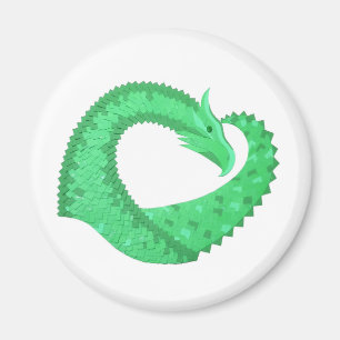 Aimant dragon à coeur vert sur fond blanc
