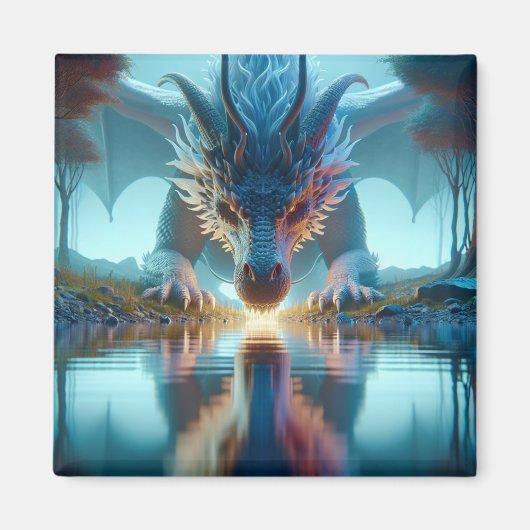 Aimant Dragon Bleu Mystique Reflection dans l'eau (Devant)