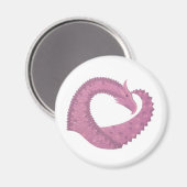 Aimant Dragon cardiaque mauve sur blanc (Recto/Verso)