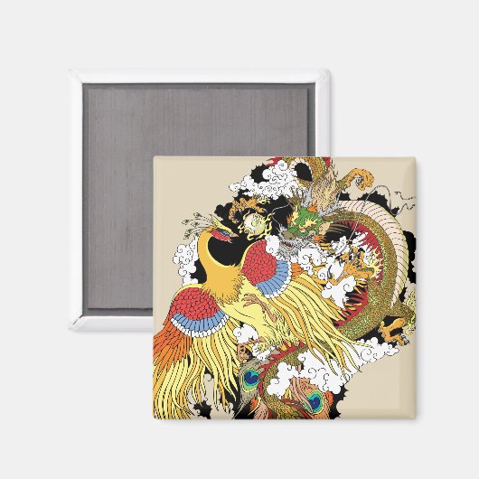 Aimant dragon chinois et phoenix (Recto/Verso)