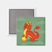 Aimant Dragon Chinois Rouge sur Fond Vert (Recto/Verso)