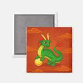 Aimant Dragon Chinois Vert sur Fond Rouge (Recto/Verso)