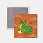 Aimant Dragon Chinois Vert sur Fond Rouge (Recto/Verso)