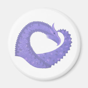 Aimant dragon coeur lavande sur fond blanc