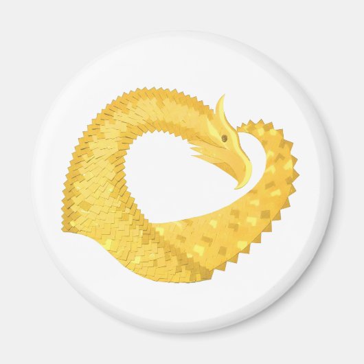 Aimant Dragon de coeur jaune sur blanc (Devant)