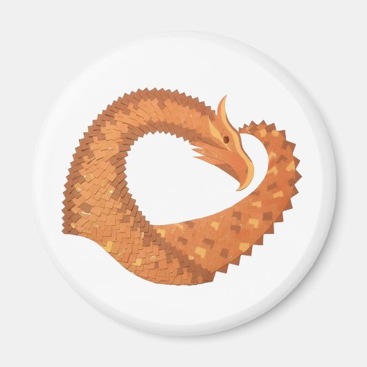Aimant Dragon de coeur orange brûlé sur blanc (Devant)