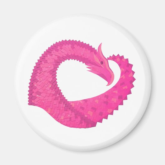 Aimant Dragon de coeur rose chaud sur blanc (Devant)