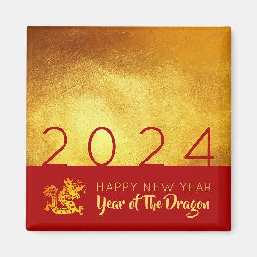 Aimant Dragon de Nouvel An Chinois 2024 Rouge Gold SqM (Devant)