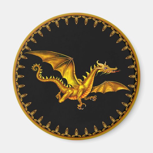 Aimant dragon d'or volant en noir (Devant)