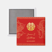 Aimant Dragon mariage chinois en or rouge et phoenix (Recto/Verso)