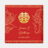 Aimant Dragon mariage chinois en or rouge et phoenix (Devant)