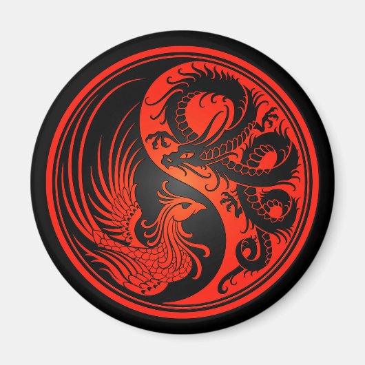 Aimant Dragon rouge et noir Phoenix Yin Yang (Devant)