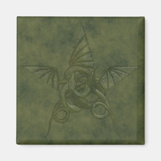 Aimant Dragon Star - Embossée en cuir vert (Devant)